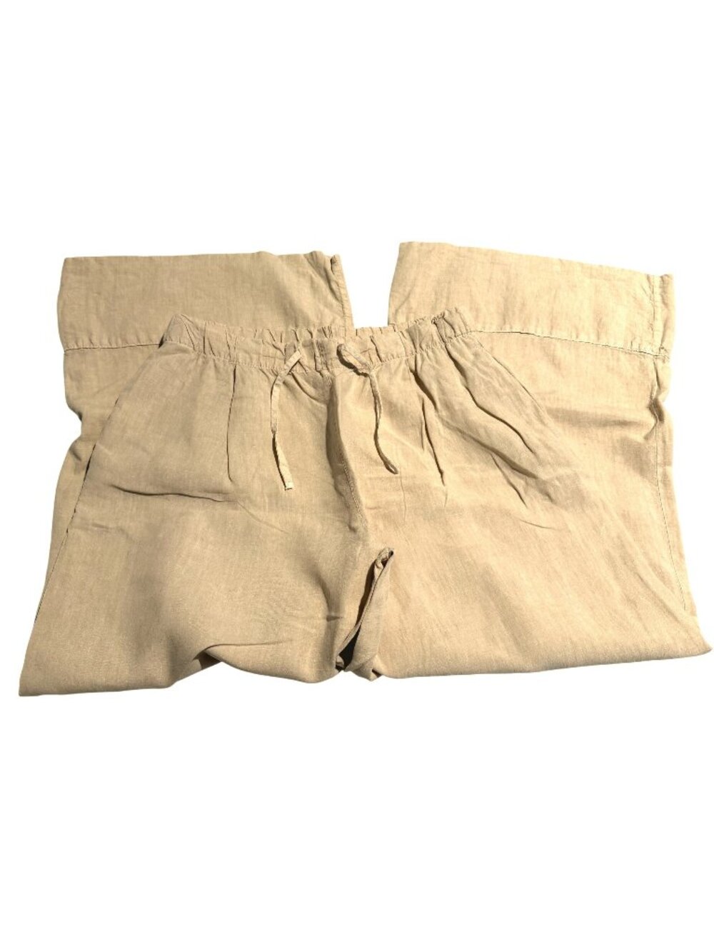 NWOT Zara Womens Beige 100% Linen Elastic-Waist Pants Large
